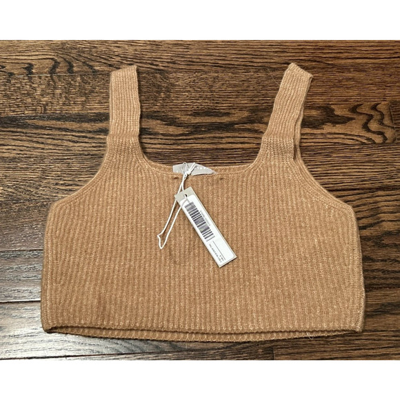 Everlane Womens S The Cozy Stretch Tank Cropped Wool Blend Fuzzy Knit Camel NWT - Picture 2 of 8